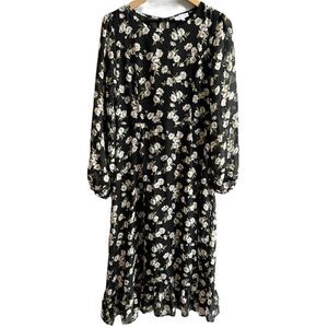 ASOS Emory Park Dark Ditzy Floral Print Maxi Dress Size Large Long Sleeve